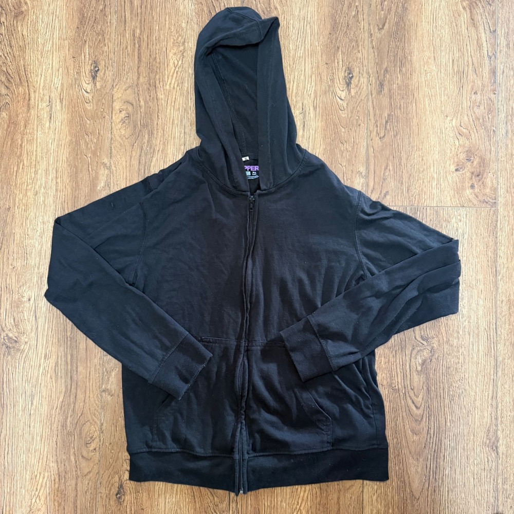 Pink Pepper Co. Full Zip Black Hooded Jacket USA Made Womens S Oversized Cotton